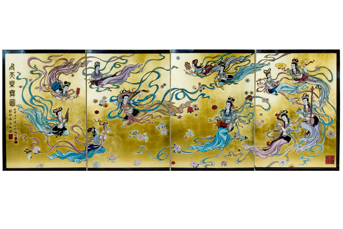 刻漆壁畫《飛天樂舞圖》